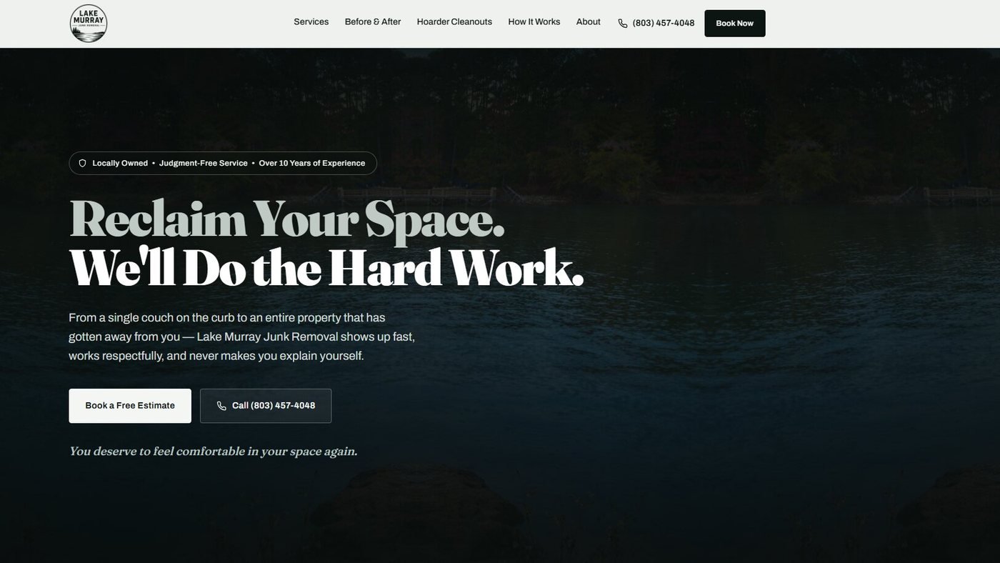 Lake Murray Junk Removal website built by ETC Business Systems
